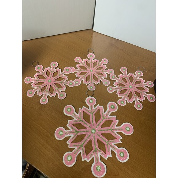 undefined Other - Set Of 4 Snowflakes Pink & Green W/ Glitter